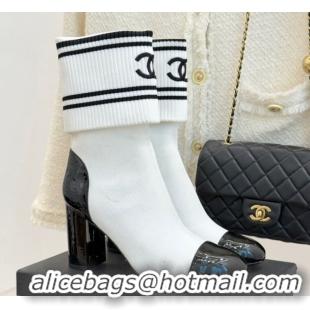 Top Grade Chanel Knit and Patent Calfskin Ankle Boots 7cm White 2025 CH11030318 1103132