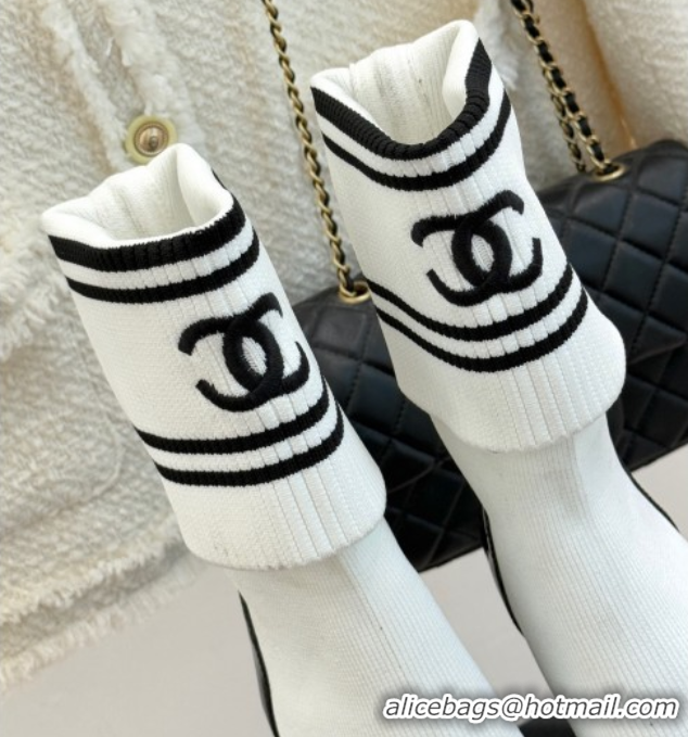 Top Grade Chanel Knit and Patent Calfskin Ankle Boots 7cm White 2025 CH11030318 1103132