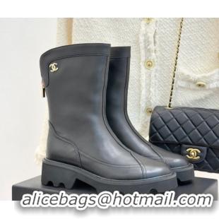 Unique Style Chanel Calfskin Leather Platform Ankle Boots Black 2025 CH11030319 1103133