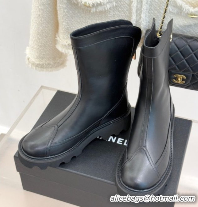 Unique Style Chanel Calfskin Leather Platform Ankle Boots Black 2025 CH11030319 1103133