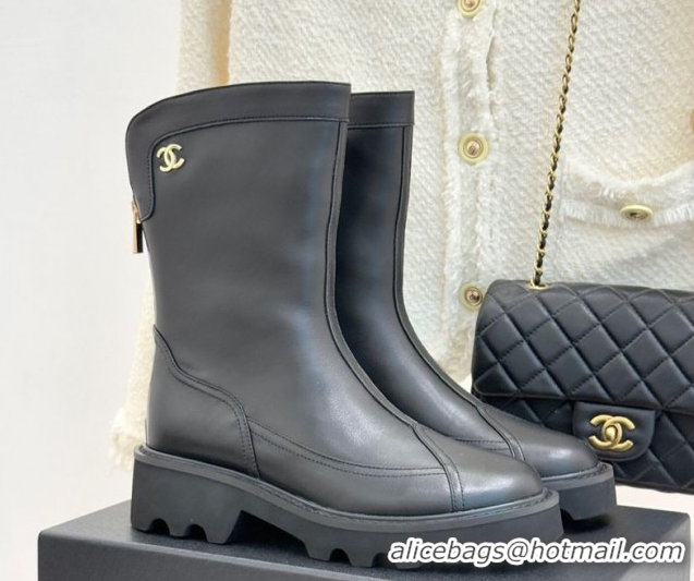 Unique Style Chanel Calfskin Leather Platform Ankle Boots Black 2025 CH11030319 1103133