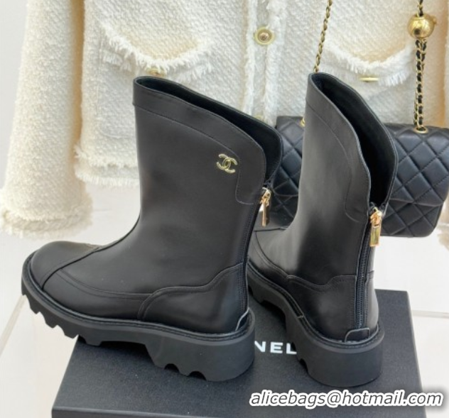 Unique Style Chanel Calfskin Leather Platform Ankle Boots Black 2025 CH11030319 1103133
