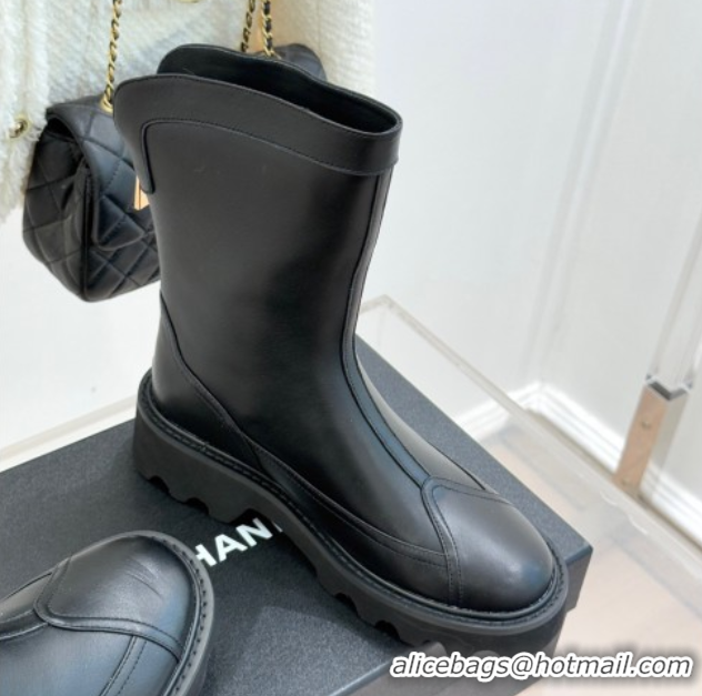 Unique Style Chanel Calfskin Leather Platform Ankle Boots Black 2025 CH11030319 1103133
