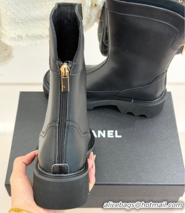 Unique Style Chanel Calfskin Leather Platform Ankle Boots Black 2025 CH11030319 1103133