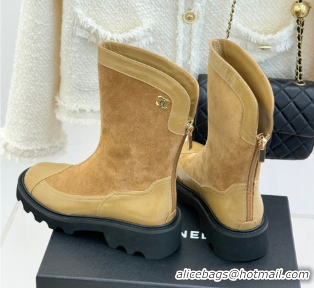 Classic Hot Chanel Suede and Patent Leather Platform Ankle Boots Beige 2025 CH11030319 1103134