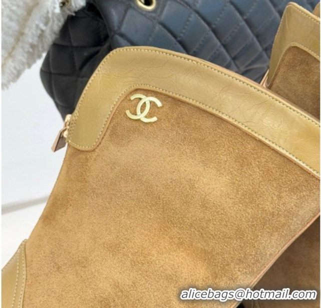 Classic Hot Chanel Suede and Patent Leather Platform Ankle Boots Beige 2025 CH11030319 1103134