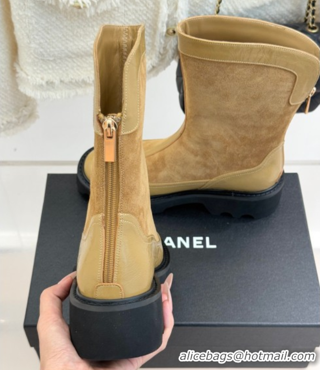 Classic Hot Chanel Suede and Patent Leather Platform Ankle Boots Beige 2025 CH11030319 1103134