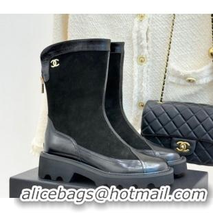Best Product Chanel Suede and Patent Leather Platform Ankle Boots Black 2025 CH11030319 1103135