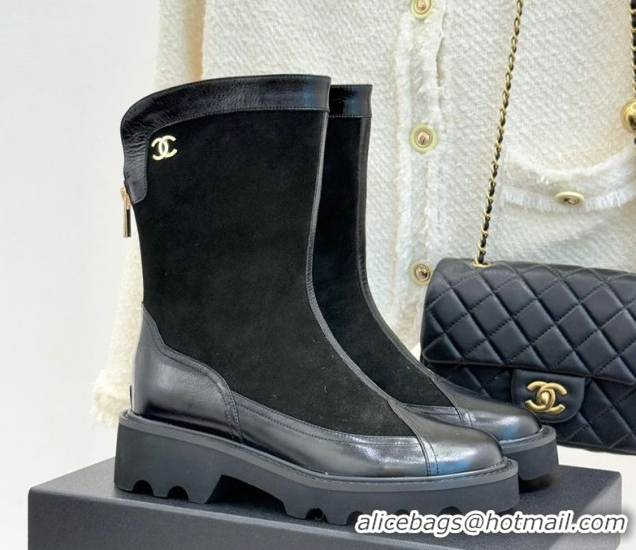 Best Product Chanel Suede and Patent Leather Platform Ankle Boots Black 2025 CH11030319 1103135