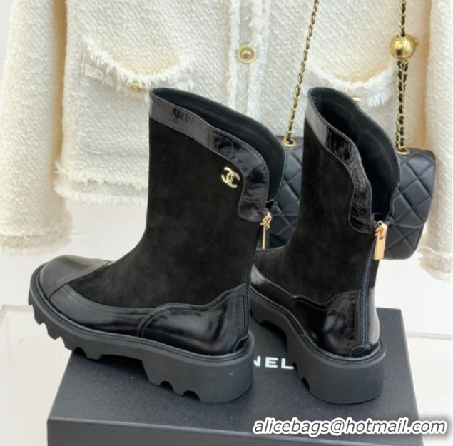 Best Product Chanel Suede and Patent Leather Platform Ankle Boots Black 2025 CH11030319 1103135