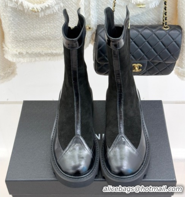 Best Product Chanel Suede and Patent Leather Platform Ankle Boots Black 2025 CH11030319 1103135