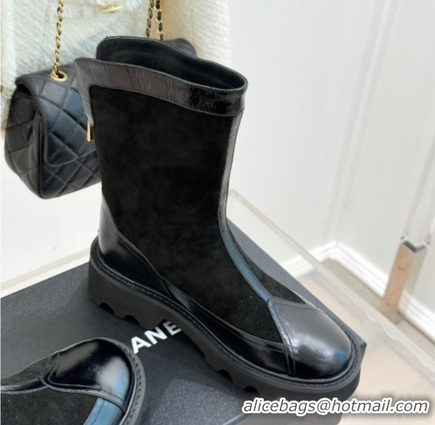 Best Product Chanel Suede and Patent Leather Platform Ankle Boots Black 2025 CH11030319 1103135