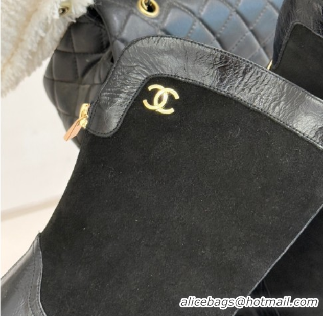 Best Product Chanel Suede and Patent Leather Platform Ankle Boots Black 2025 CH11030319 1103135