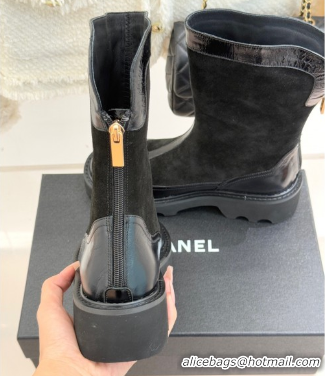 Best Product Chanel Suede and Patent Leather Platform Ankle Boots Black 2025 CH11030319 1103135