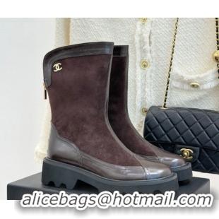 Luxury Chanel Suede and Patent Leather Platform Ankle Boots Brown 2025 CH11030319 1103136