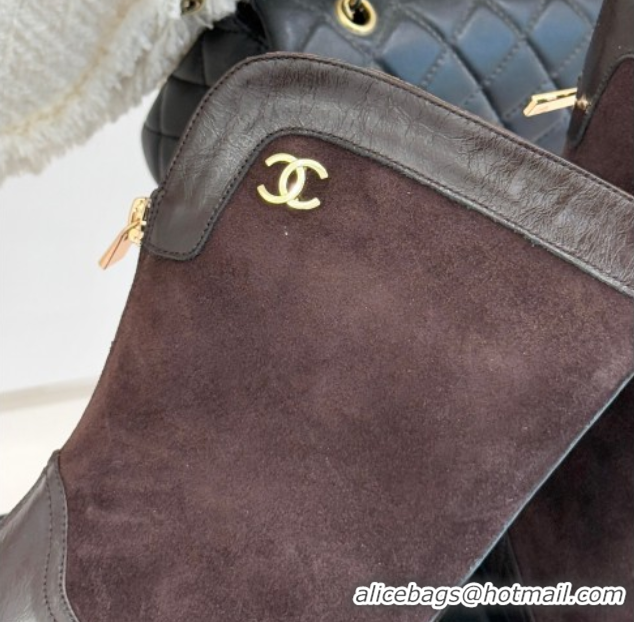 Luxury Chanel Suede and Patent Leather Platform Ankle Boots Brown 2025 CH11030319 1103136