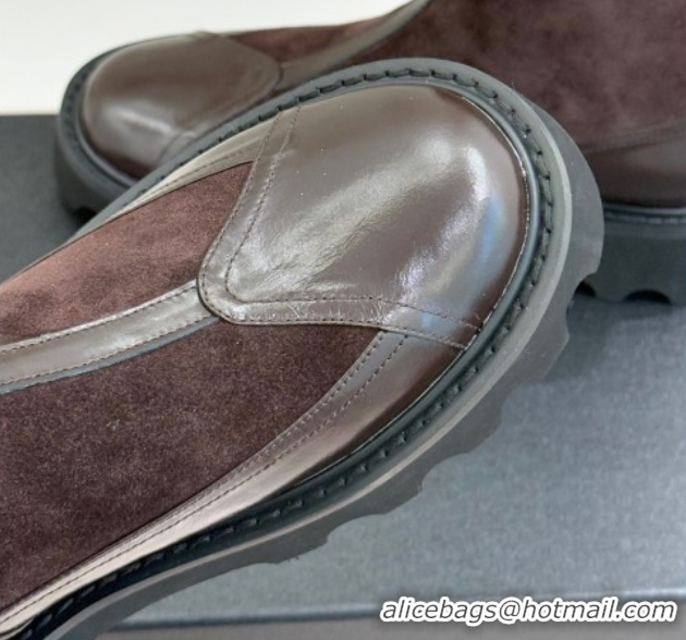 Luxury Chanel Suede and Patent Leather Platform Ankle Boots Brown 2025 CH11030319 1103136