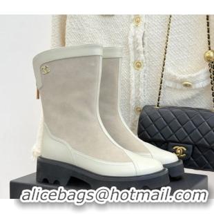 Fashion Chanel Suede and Patent Leather Platform Ankle Boots Grey 2025 CH11030319 1103137