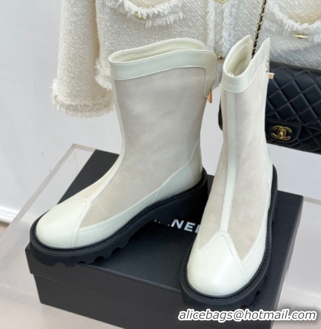 Fashion Chanel Suede and Patent Leather Platform Ankle Boots Grey 2025 CH11030319 1103137