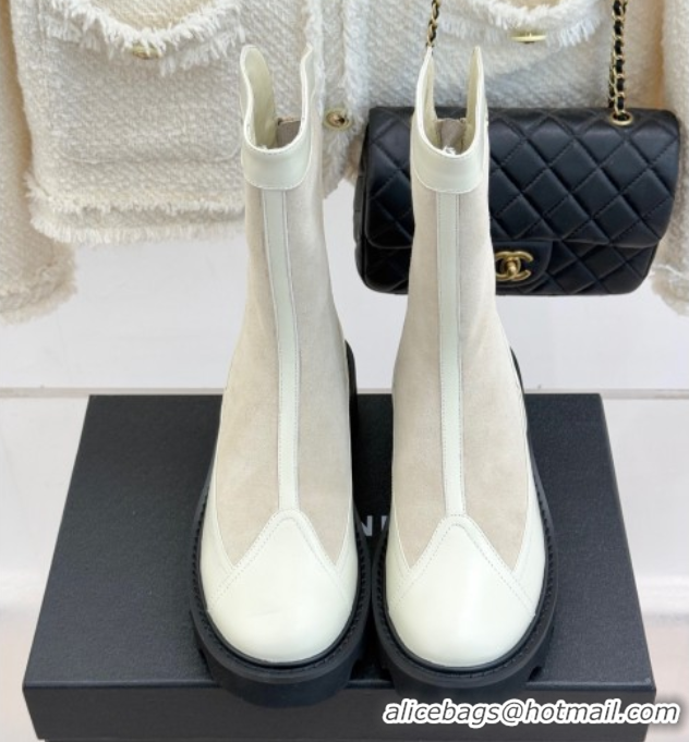 Fashion Chanel Suede and Patent Leather Platform Ankle Boots Grey 2025 CH11030319 1103137