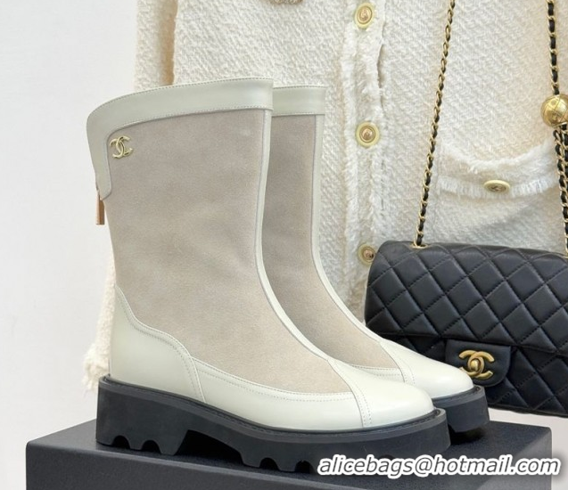 Fashion Chanel Suede and Patent Leather Platform Ankle Boots Grey 2025 CH11030319 1103137
