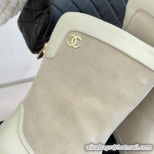 Fashion Chanel Suede and Patent Leather Platform Ankle Boots Grey 2025 CH11030319 1103137