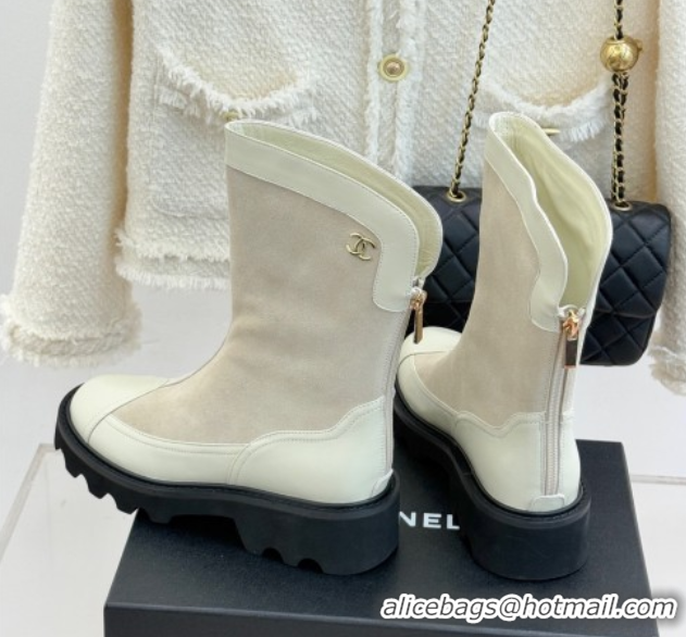 Fashion Chanel Suede and Patent Leather Platform Ankle Boots Grey 2025 CH11030319 1103137