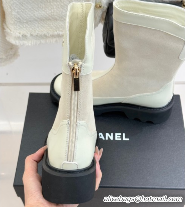 Fashion Chanel Suede and Patent Leather Platform Ankle Boots Grey 2025 CH11030319 1103137