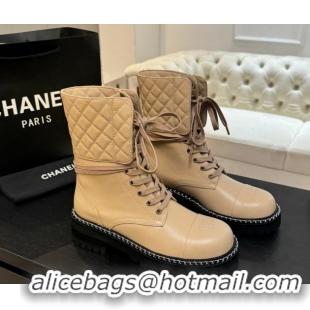 Buy Luxury Chanel Lambskin and Quilted Leather Laced-up Ankle Boots 5cm with Chain Black 2025 CH11030320 1103138
