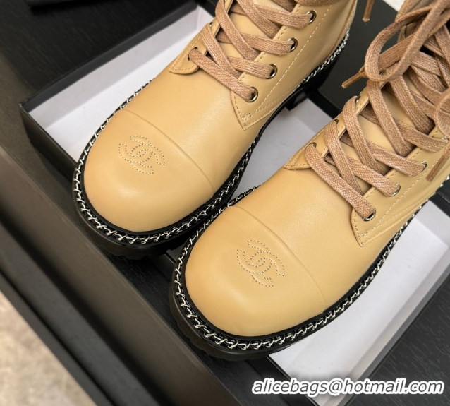 Buy Luxury Chanel Lambskin and Quilted Leather Laced-up Ankle Boots 5cm with Chain Black 2025 CH11030320 1103138