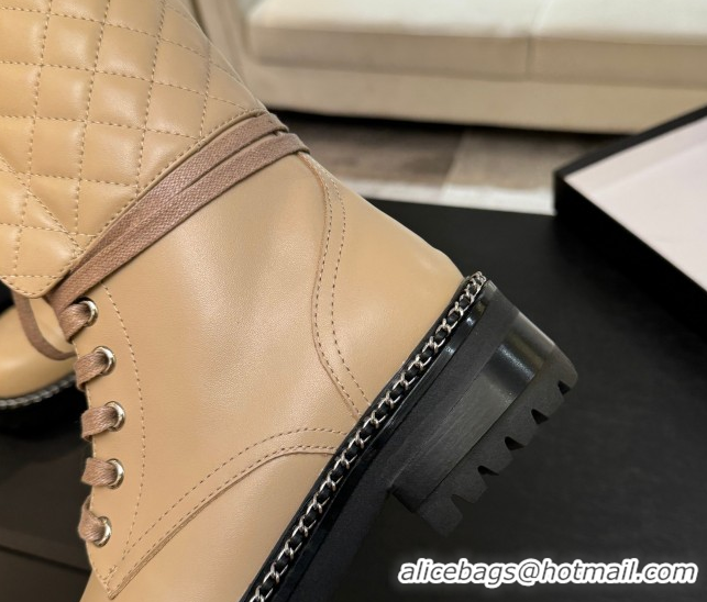 Buy Luxury Chanel Lambskin and Quilted Leather Laced-up Ankle Boots 5cm with Chain Black 2025 CH11030320 1103138