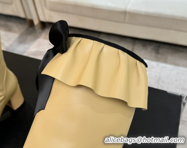 Sophisticated Chanel Stretch Lambskin & Patent Leather Heel High Boots 8cm with Bow Beige 2025 G46831 1103146