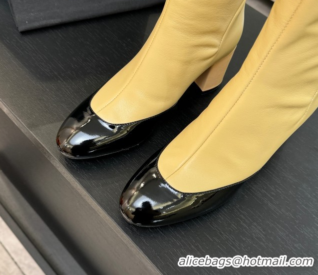 Sophisticated Chanel Stretch Lambskin & Patent Leather Heel High Boots 8cm with Bow Beige 2025 G46831 1103146