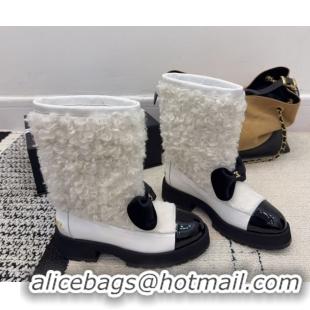 Sumptuous Chanel Fur, Lambskin & Patent Leather Platform Ankle Boots White 2025 G46636 1103149