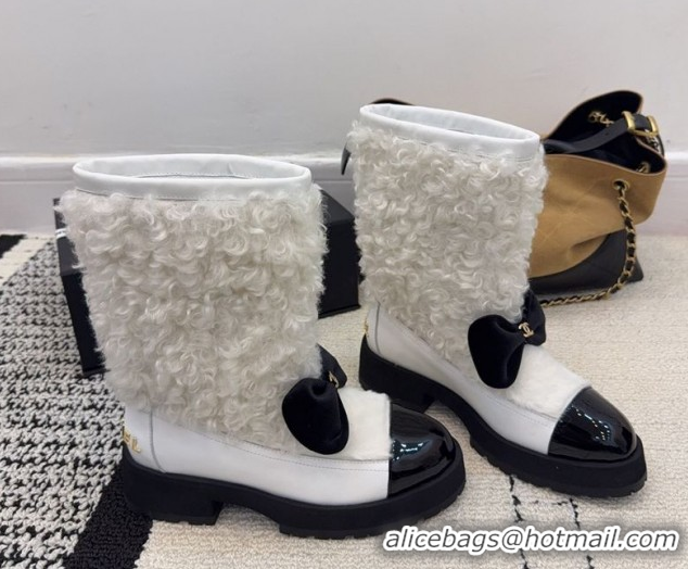 Sumptuous Chanel Fur, Lambskin & Patent Leather Platform Ankle Boots White 2025 G46636 1103149