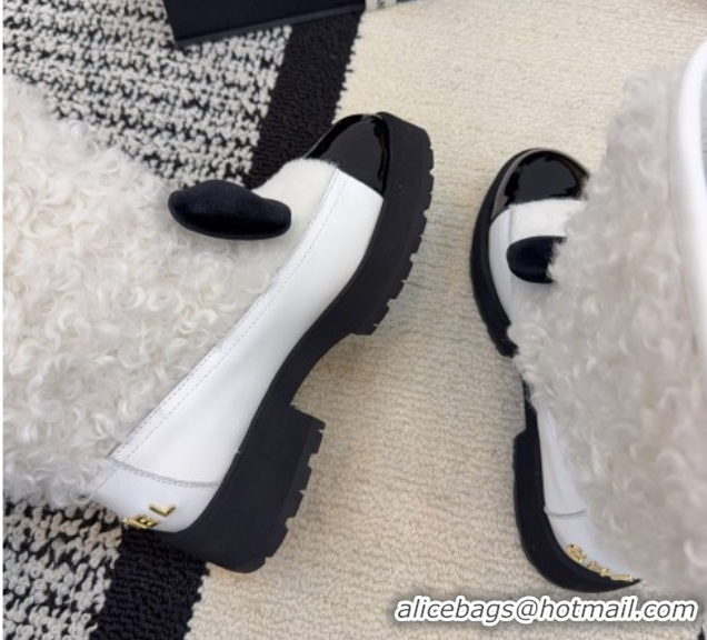 Sumptuous Chanel Fur, Lambskin & Patent Leather Platform Ankle Boots White 2025 G46636 1103149