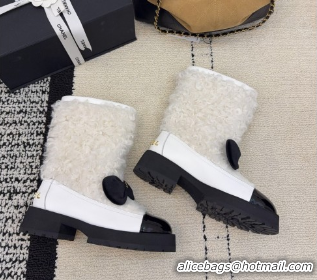 Sumptuous Chanel Fur, Lambskin & Patent Leather Platform Ankle Boots White 2025 G46636 1103149