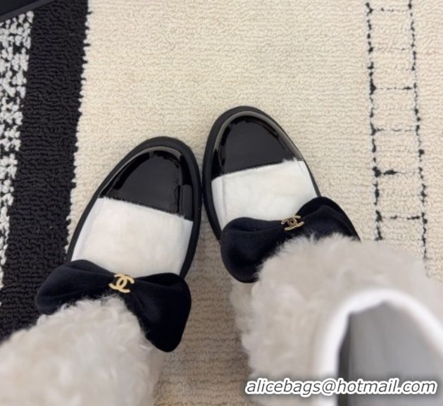 Sumptuous Chanel Fur, Lambskin & Patent Leather Platform Ankle Boots White 2025 G46636 1103149