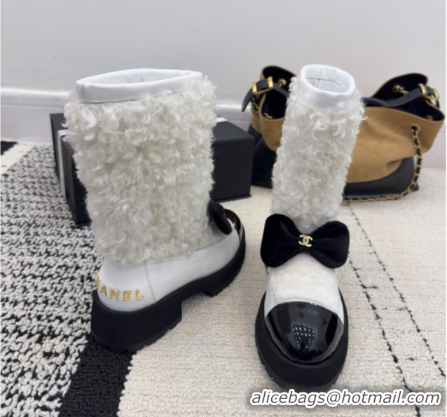 Sumptuous Chanel Fur, Lambskin & Patent Leather Platform Ankle Boots White 2025 G46636 1103149