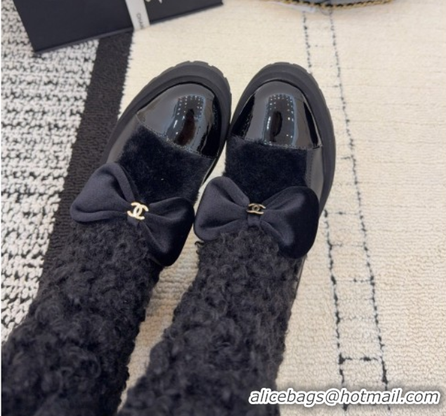Duplicate Chanel Fur, Lambskin & Patent Leather Platform High Boots Black 2025 G46637 1103150