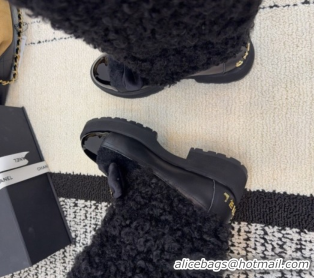 Duplicate Chanel Fur, Lambskin & Patent Leather Platform High Boots Black 2025 G46637 1103150