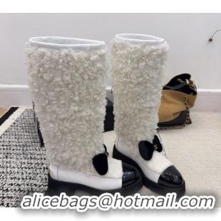 Unique Style Chanel Fur, Lambskin & Patent Leather Platform High Boots White 2025 G46637 1103152