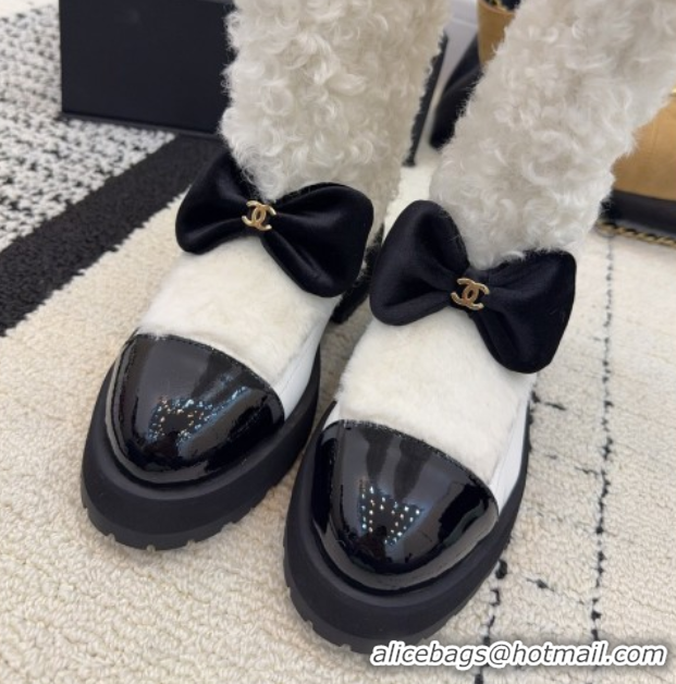 Unique Style Chanel Fur, Lambskin & Patent Leather Platform High Boots White 2025 G46637 1103152