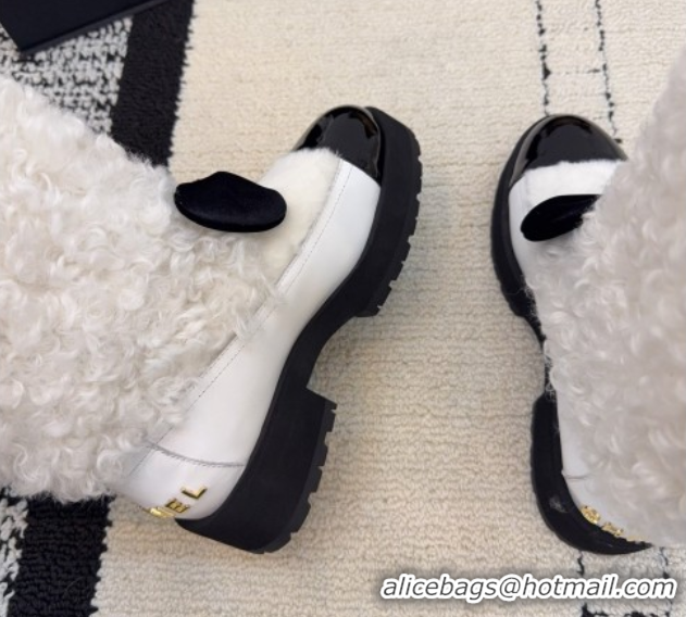 Unique Style Chanel Fur, Lambskin & Patent Leather Platform High Boots White 2025 G46637 1103152