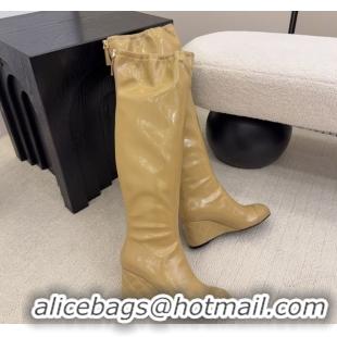 Best Price Chanel Patent Leather Wedge Thigh High Boots Beige 2025 CH110322 1103153