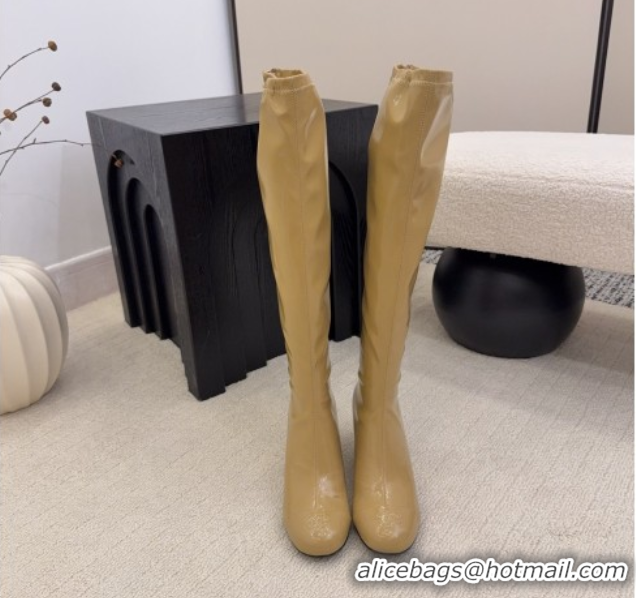 Best Price Chanel Patent Leather Wedge Thigh High Boots Beige 2025 CH110322 1103153