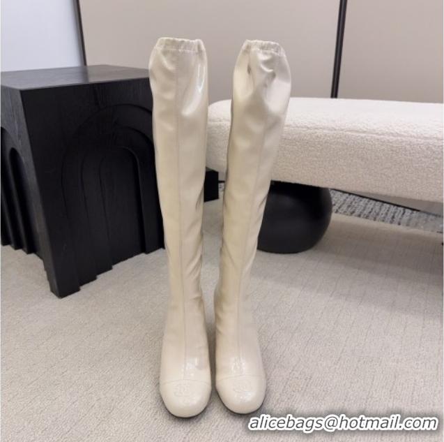 Classic Hot Chanel Patent Leather Wedge Thigh High Boots White 2025 CH110322 1103154