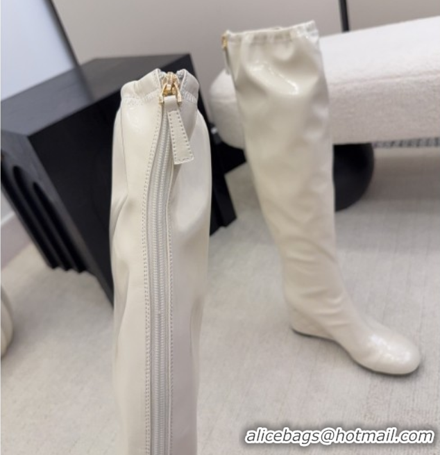 Classic Hot Chanel Patent Leather Wedge Thigh High Boots White 2025 CH110322 1103154