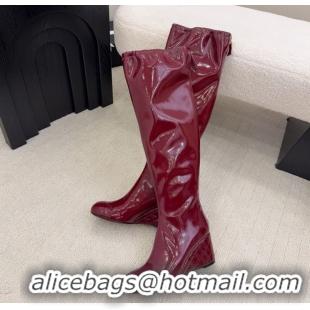 Best Product Chanel Patent Leather Wedge Thigh High Boots Red 2025 CH110322 1103155