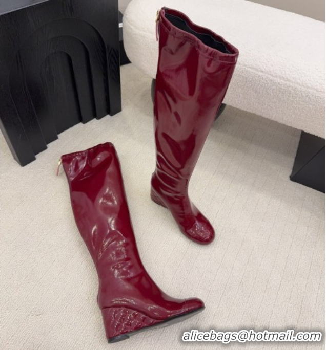 Best Product Chanel Patent Leather Wedge Thigh High Boots Red 2025 CH110322 1103155